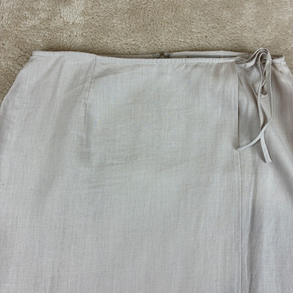 Nordstrom Linen Wrap Skirt 14 Boho Coastal Grandma Cottagecore Embroidered Hem - Picture 4 of 13